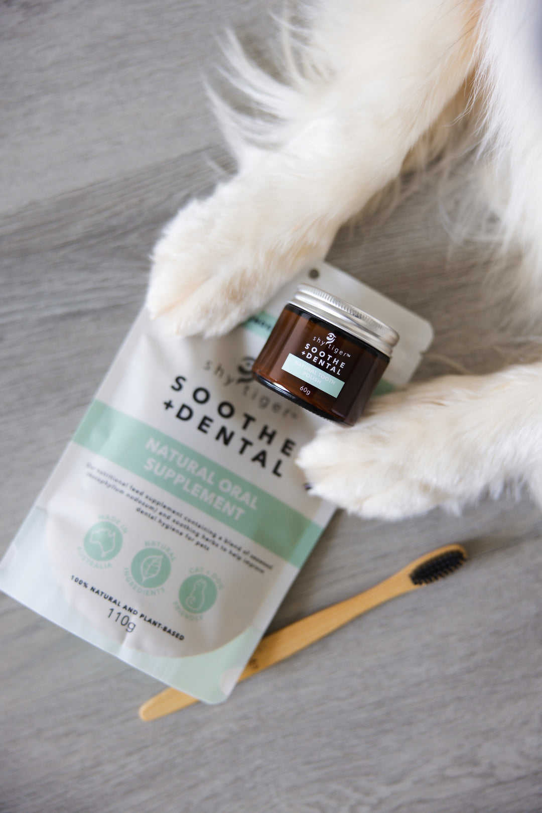Vet-formulated Dog Dental Care Supplement and Toothpaste, Targets Plaque and Tartar, Made in Australia by Shy Tiger